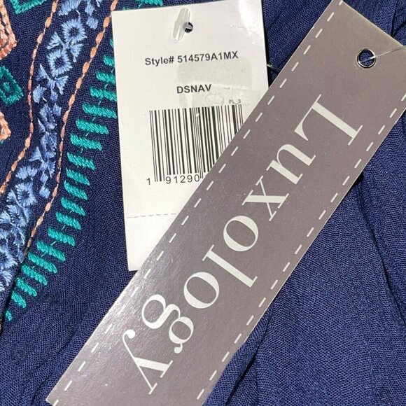 NEW! Luxology Dress Navy Blue Crepe Cold Shoulder Embroidered Dress Women's  18 - Picture 7 of 10